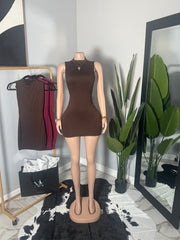 Mock Neck Dress(Brown)
