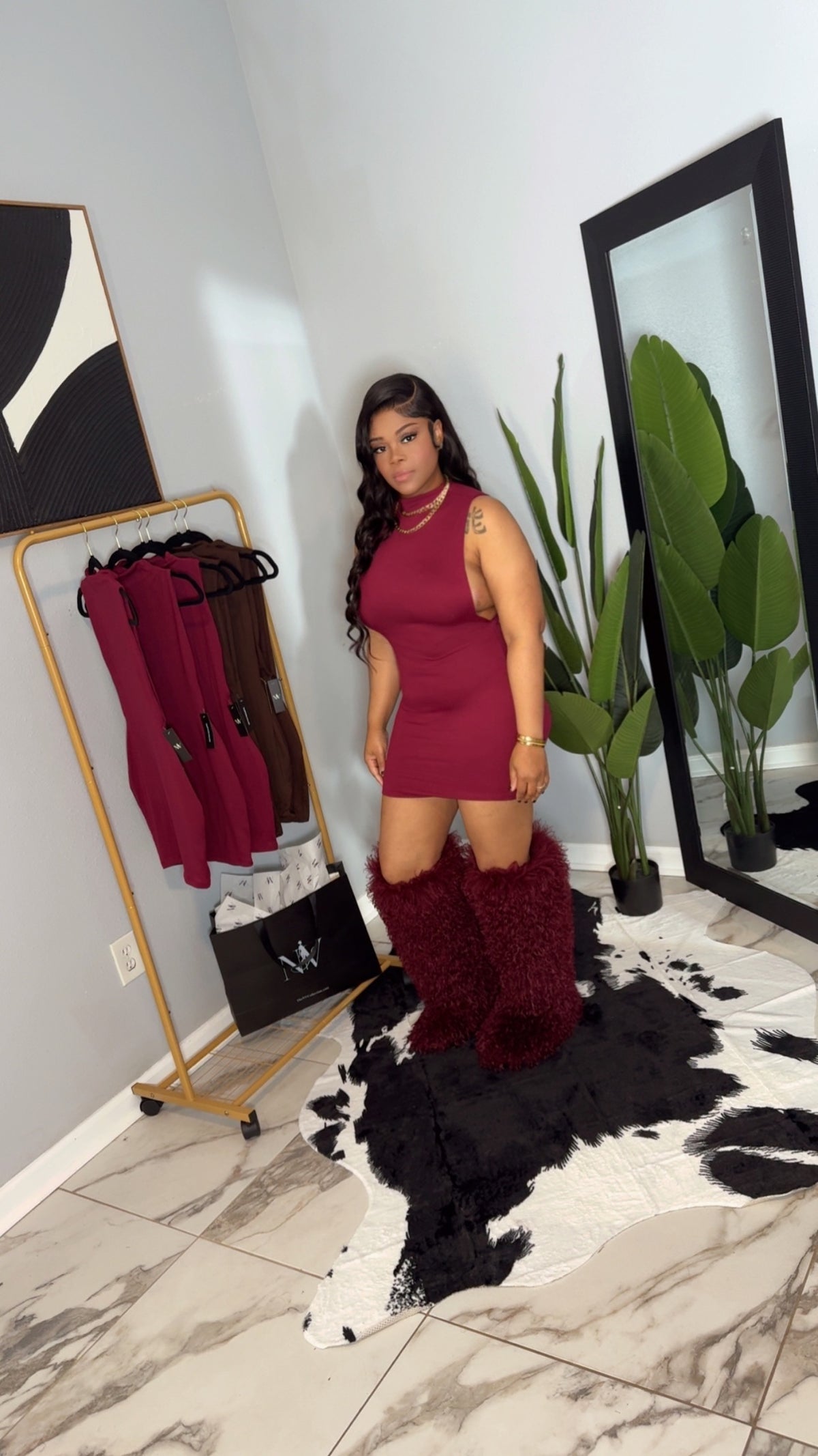 Mock Neck Dress(Burgundy)